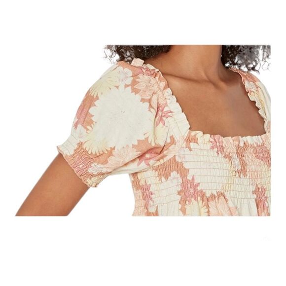Faherty Ramona Floral Smocked Mini Dress in Warm Jicaro Color - Picture 2 of 10